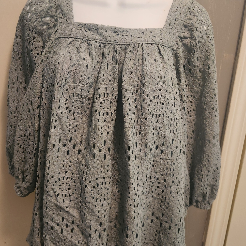 LC Lauren Conrad seafoam Gray Lace Blouse